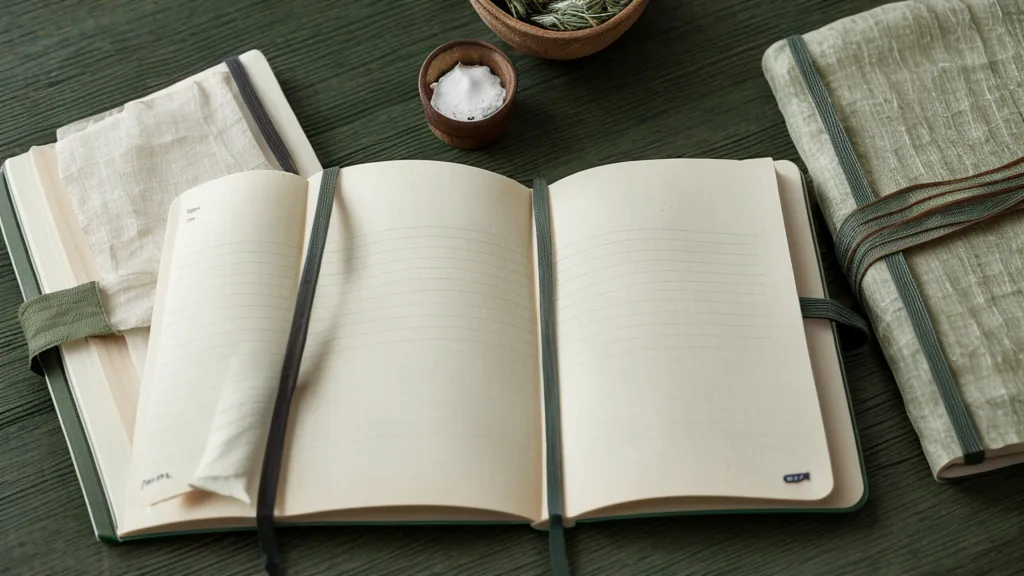 Detalle de cuaderno verde con notas manuscritas sobre sensaciones físicas